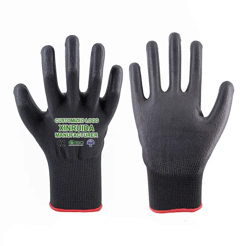 Wholesale Seamless Nylon Black PU Stamp Duty ESD PU Palm Coated Gloves