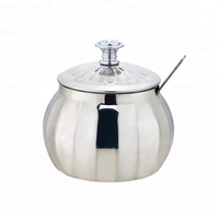 Pot à sucre décoratif en métal doré à rayures, en forme de citrouille, avec cuillère, pour mariage, café, hôtellerie du Moyen-Orient
