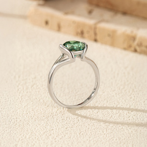S925 <b>Silver</b> Niche Luxury Green Gemstone <b>Silver</b> <b>Ring</b> Elegant Oval CZ <b>Solitaire</b> Promise Band Statement Band for Women - Product Image 6