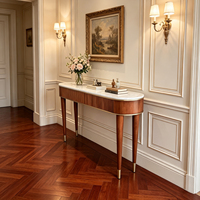 Tables consoles de luxe cannelées en noyer, vente en gros d'usine, table d'entrée moderne avec plateau en marbre pour salon, hôtel, villa