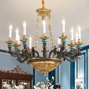 Jewellertop Rococo Kuningan Mewah Klasik Prancis Lampu 8 + 4 Lampu Antik Lampu Barok Perunggu Tembaga