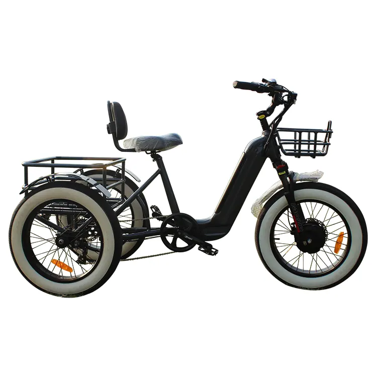 Sepeda kargo listrik gemuk 48V 1000W, ban tiga roda mobilitas listrik sepeda roda tiga 500W baterai dapat dilepas gendut