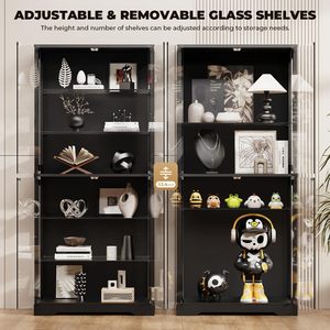 Vitrine moderne en verre SENYU avec 5 étagères, éclairage LED et détection de présence humaine pour le rangement dans le salon - Product Image 3