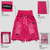Shorts baggy RAMAX Premium Archive 480g, style streetwear pour homme, avec cordon de serrage, déchirés, poids lourd
