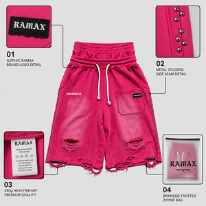 RAMAX Premium Archive Baggy <b>Shorts</b> 480g Heavyweight Ripped Drawstring <b>Men</b> Street Style <b>Bermuda</b> <b>Shorts</b> - Product Image 5