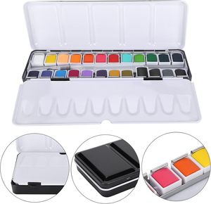 XinyiArt 24 Couleurs Premium Solide <span class=keywords><strong>Aquarelle</strong></span> Peinture Demi-Casseroles <span class=keywords><strong>Portable</strong></span> Voyage <span class=keywords><strong>Aquarelle</strong></span> Art Pigment <span class=keywords><strong>Kit</strong></span> avec Brosse pour Artistes - Product Image 5