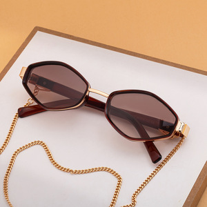 Women Tiyo ABB0356 Polygonal Sunglasses Chain UV400 Protection Full Rim <b>Plastic</b> Metal <b>Frame</b> Class 2 Sunshades Outdoor Street - Product Image 4