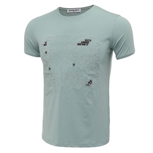 Bordado cubierta con diamantes de imitación de Metal accesorio de los hombres <span class=keywords><strong>T</strong></span> camisa OEM personalizado - Product Image 4
