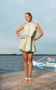 Vestido Mini Verde Halter sin Mangas para Mujer 2026, Estilo Vintage Casual, Suave y Fluido, con Lazo Trasero, OEM/ODM - Product Image 6