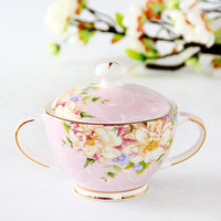Service à thé en porcelaine fine à motif classique de fleurs roses, 15 pièces, pour les fêtes