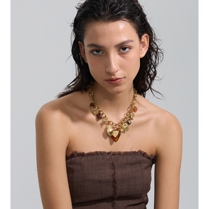 JINYOU Collar con Colgante de Corazón de Acrílico, Accesorio de Perla Simulada, Chapado en Oro, Acero Inoxidable, Forma de Flor, Vintage, 1989 - Product Image 3