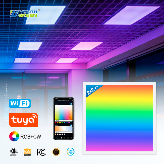Smart WIFI APP Controlled RGBCW 2x2FT 2x4FT 1x4FT LED Flat Panel Light Ceiling Panel Light 60x60 Commercial Lighting