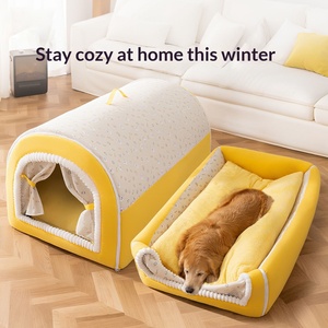Lit pour chien personnalisé, élégant, à motif incurvé, fermé, style maison, chaud pour l'hiver, coupe-vent, pour chiens de petite/moyenne taille, niche - Product Image 5