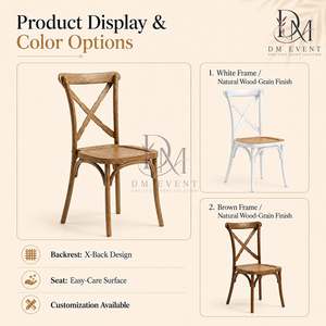 Rustic Brown Wood Grain PP <b>Cross</b> Back <b>Chair</b> for Garden Wedding and Restaurant Events, Wholesale Commercial Seating - Product Image 2