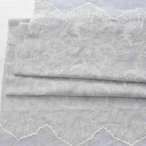 Atacado novo design premium de qualidade azul vintage, 100% algodão, bordado, tecido para mulher, material de algodão