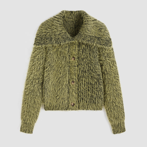 Casual <strong>Navy</strong> <strong>Blue</strong> <strong>Women's</strong> Knitted Sweater Exquisite Short Jacket with Front Logo French Slouchy Style and Solid Colour <strong>Cardigan</strong> - Product Image 1