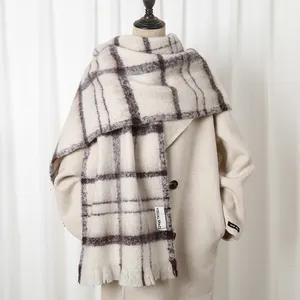 Newest Stylish women stock large oversize plaid winter scarf acrylic oblong chunky fluffy scarf with tassel