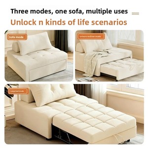 Divano <span class=keywords><strong>Letto</strong></span> Doppio Pieghevole Multifunzionale in Legno, Estensibile, per Piccoli Appartamenti, Colore Crema - Product Image 4