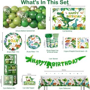 Kit d'<span class=keywords><strong>arche</strong></span> de ballons en gros sur le thème des dinosaures avec guirlande de ballons, assiettes, nappe, décoration de gâteau, toile de fond - Product Image 3