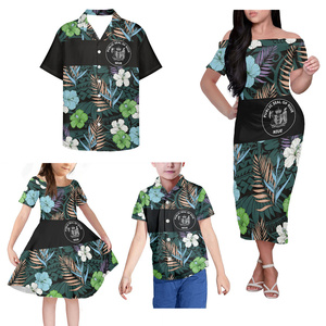 เสื้อเชิ้ตแขนสั้นลายชนเผ่าชุดครอบครัวลายเกาะออกแบบคู่กับชุดเสื้อ<span class=keywords><strong>สัก</strong></span>แบบชนเผ่าและชุดเดรสไหล่เย็นชุดสำหรับครอบครัว - Product Image 2