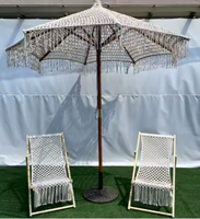 Parapluie en macramé avec frange incluant une chaise pour la plage en plein air pare-soleil en bois mis à jour nouveau design mélange polyester-coton 18KG