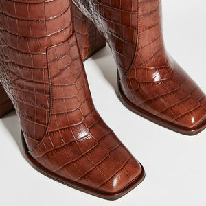 גבירותיי אתחול הברך גבוהה שמלת נעלי עור אמיתי בלוק העקב מגפיים - Product Image 4