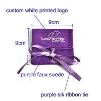 Pochette de rangement pour bijoux en suède violet avec doublure en satin et insert porte-collier, vente en gros