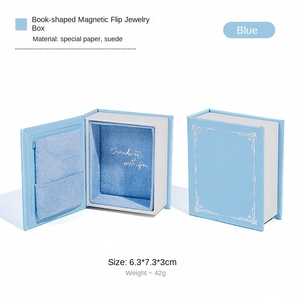 Hot Sale Custom Logo Vintage Small Book <b>Box</b> Rectangular Flip Velvet Embossed Magnetic Closure <b>Ring</b> Necklace Storage <b>Gift</b> <b>Box</b> - Product Image 6
