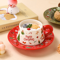 Ensemble tasse à café et soucoupe en céramique de Noël avec cuillère, mug en porcelaine Joyeux Noël, cadeau de fête pour la maison et le thé de l'après-midi