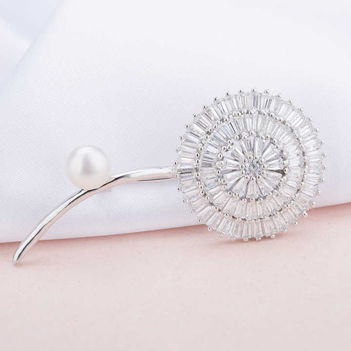 Designer 925 Sterling Silver Vintage Flower Pearl Brooch for Women