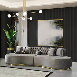 Ensemble <span class=keywords><strong>de</strong></span> canapé sectionnel incurvé tufté tissu <span class=keywords><strong>de</strong></span> velours forme ronde en acier inoxydable pour matériau <span class=keywords><strong>de</strong></span> remplissage d'éponge d'hôtel <span class=keywords><strong>de</strong></span> centre commercial d'appartement - Product Image 1