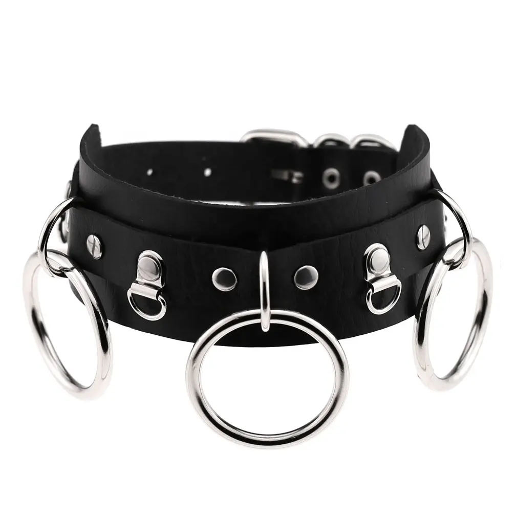 Frau Mann Goth Sexy PU Leder 3 Ring Bondage Slave Kragen Hals Fetisch BDSM O Ring Halsreif