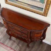 Table console baroque antique couloir avec 2 portes 2 tiroirs et 1 étagère design sculpté marron pour le salon