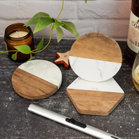 Ensemble de planches à charcuterie en bois d'acacia et marbre, écologiques et personnalisables, avec 4 sous-verres ronds/carrés, logo personnalisé, expédié depuis l'entrepôt américain