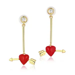 High quality red heart pendant studs 925 silver coral stud earrings for valentines gift