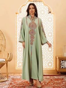 Tradicional Oriente Medio modesto Abaya árabe Dubai bordado modesto Hijab <span class=keywords><strong>bata</strong></span> otoño talla única poliéster Jalabiya vestido de casa - Product Image 3
