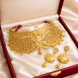 Compre un Conjunto de Accesorios de Moda de Diseño Chapados en Oro para Collar con Pendientes Florales, Elegantes para Fiestas - Product Image 1
