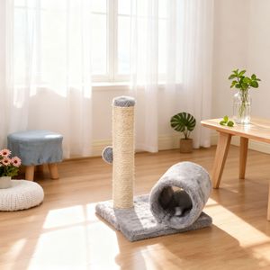 <b>Cat</b> <b>Scratching</b> <b>Post</b> With Sisal Rope And Plush Tunnel <b>For</b> Kitten Play And Claw Care 1 Level Solid Color Pet Supplies - Product Image 2