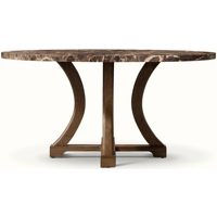 Table à manger moderne de luxe en chêne avec plateau en marbre et base double courbée stable pour appartement, maison, restaurant, hôtel