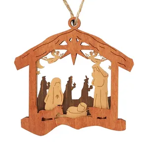 クリスマスツリーの装飾品シーンの装飾、木製の吊り下げ装飾品、クリスチャンへの宗教的なインスピレーションを与えるギフト