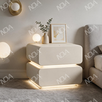 Table de chevet LED minimaliste de luxe avec revêtement en cuir PVC et emballage assemblé, table de chevet pour villa