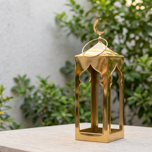Wholesale Gold Plated Stainless Steel Metal Candle Holder Lantern Mosque Moon Design for Ramadan Decoration - Product Image 6