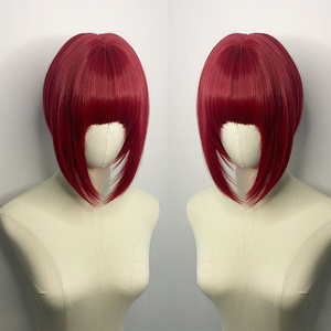 Perruque synthétique ajustable pour <span class=keywords><strong>femme</strong></span>, couleur or vin, avec <span class=keywords><strong>frange</strong></span>, résistante à la chaleur, cheveux raides, pour cosplay, vente en gros - Product Image 4