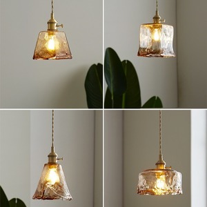 โคมไฟห้อยเพดานสไตล์ญี่ปุ่นย้อนยุค ทำจากทองเหลืองและแก้ว พร้อมเคาน์เตอร์บาร์ไม้วอลนัทอเมริกัน สำหรับร้านอาหาร ร้านกาแฟ โคมไฟข้างเตียงสไตล์เรโทร - Product Image 4