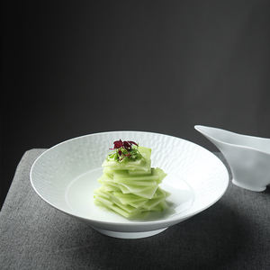 Pioneer Craftsman Ustensiles de cuisine Salade Plats froids Blanc Porcelaine Bambou Chapeau Bols à pieds 10 Pouces Labyrinthe Haute Utilisation <span class=keywords><strong>Camping</strong></span> - Product Image 1