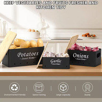 Ensemble de 3 boîtes de rangement pour légumes de cuisine personnalisées, boîtes à pommes de terre, oignons, ail avec couvercle en bois
