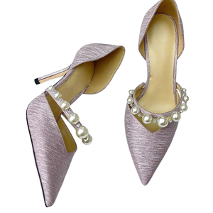 Escarpins à talons hauts pour femmes avec bride en perles, en satin brillant, à bout pointu, pour mariée, mariage, soirée, chaussures habillées confortables et élégantes, sandales à talons - Product Image 1