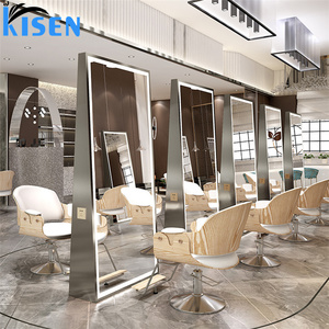 KISEN Stainless Steel Salon Display Cabinet Dressing <b>Table</b> And Storage Shelves Two-way With LED Light Makeup For Barber Shop Use - Product Image 6