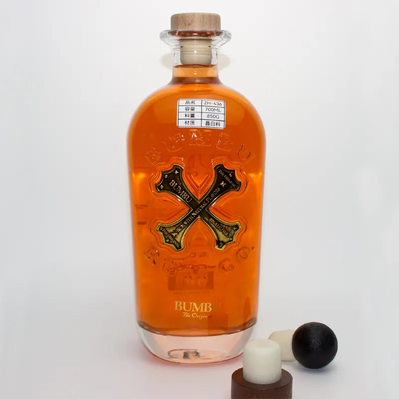 Espíritos personalizados de alta qualidade, uísque vodka rum tequila marca espíritos garrafas com cortiça de madeira