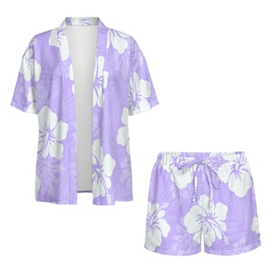 Conjunto de Dos Piezas de Camisa con Estampado de Flores de Playa y Pantalones Cortos con Cordón Ajustable, Personalizado, Transpirable, de Poliéster, para Dropshipping - Product Image 5